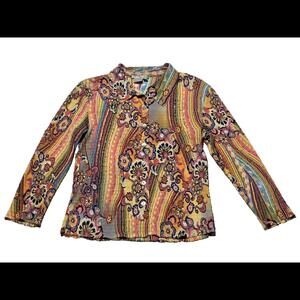 Alberto Makali Womens Blouse Funky 70s Size M Psychedelic Floral Stretch K…